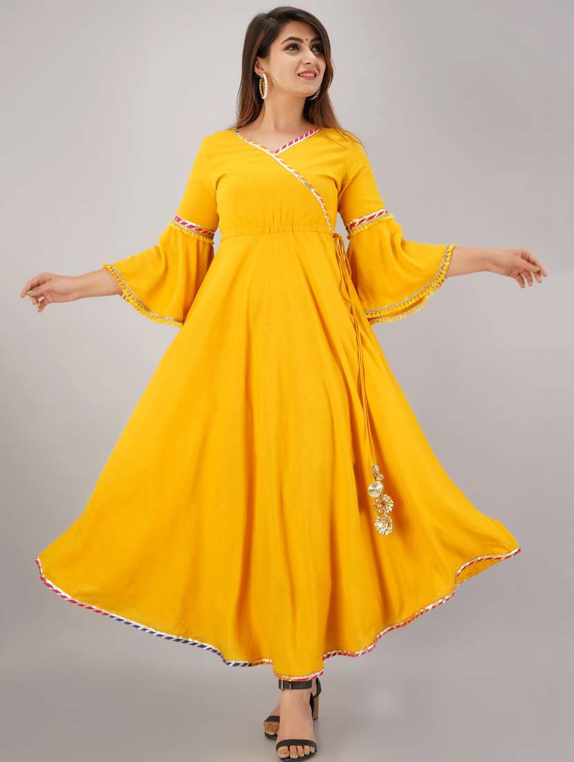 solid bells sleeves angrakha kurta 
