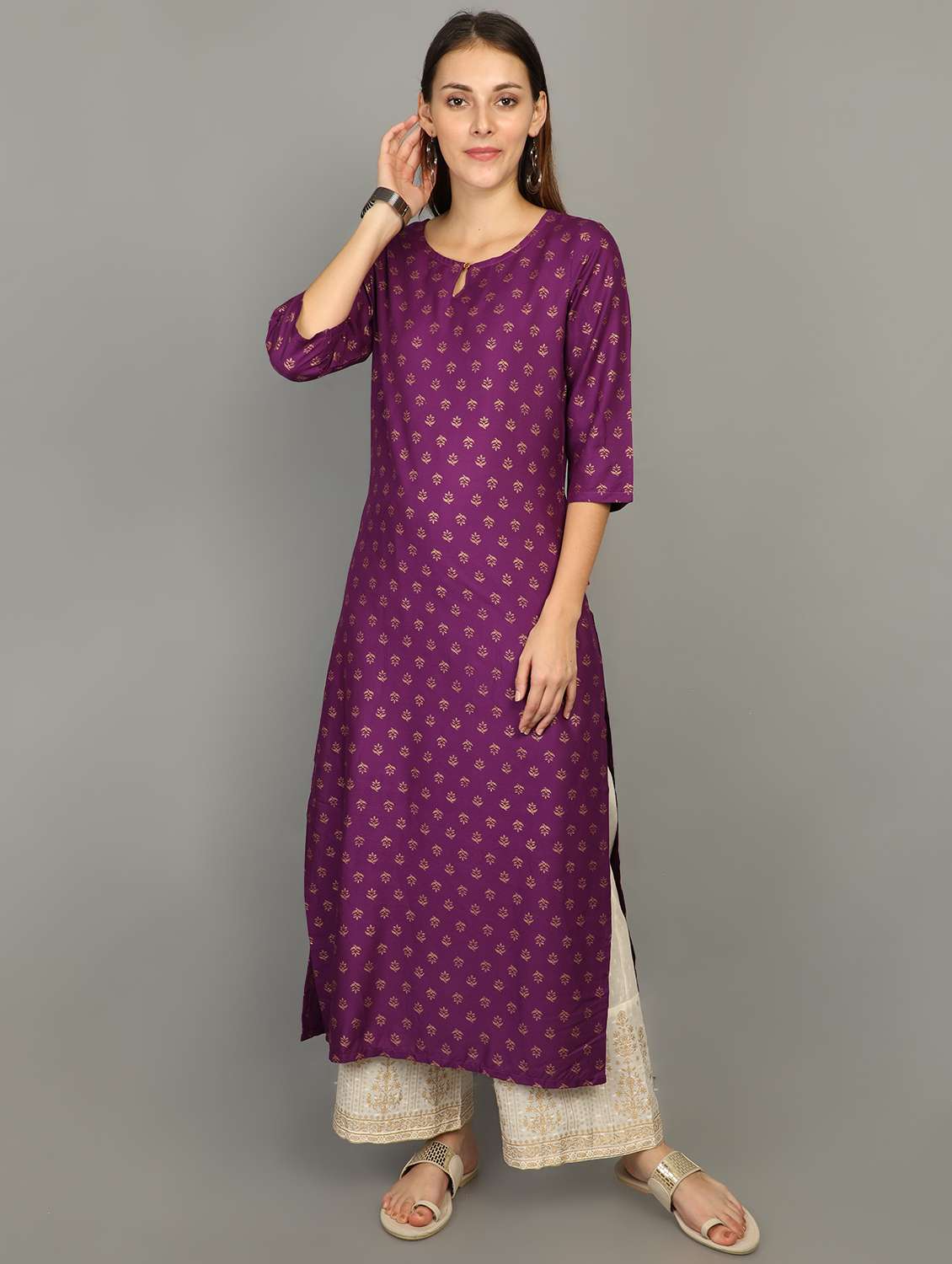 gold print kurta palazzo set