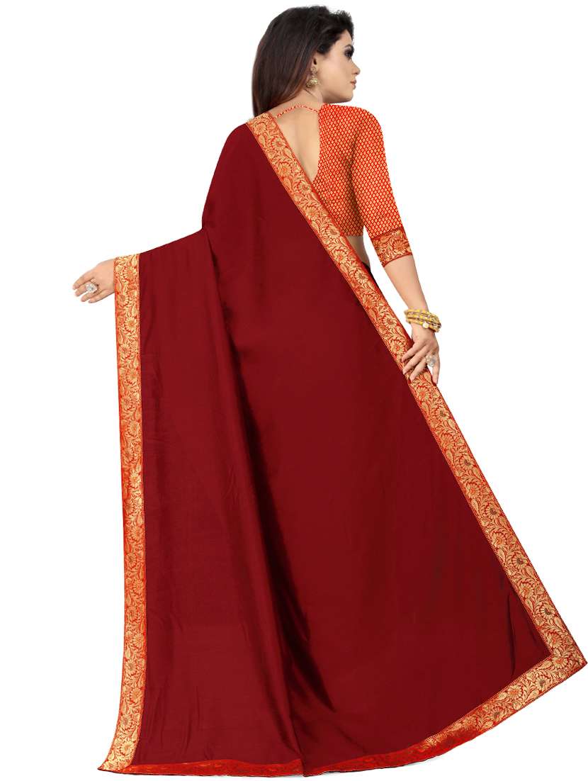 women's bordered red colored saree with blouse - 17196920 -  Standard Image - 1