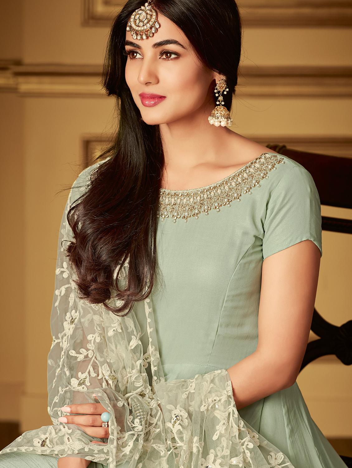 embroidered churidaar semi-stitched suit - 17196930 - Standard Image - 1
