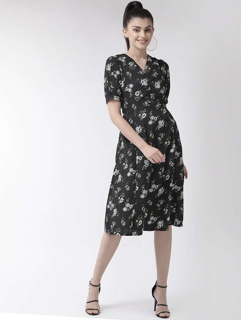 black polyester aline dress