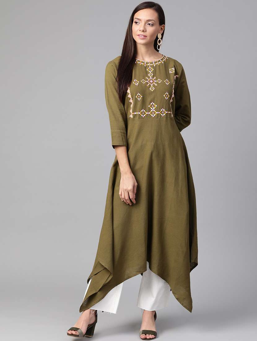 yoke embroidered asymmetric kurta
