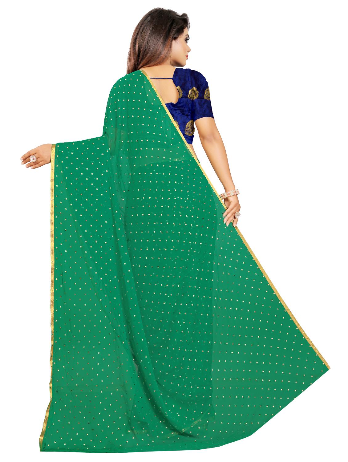 women's solid green colored saree with blouse - 17197913 - Standard Image - 1