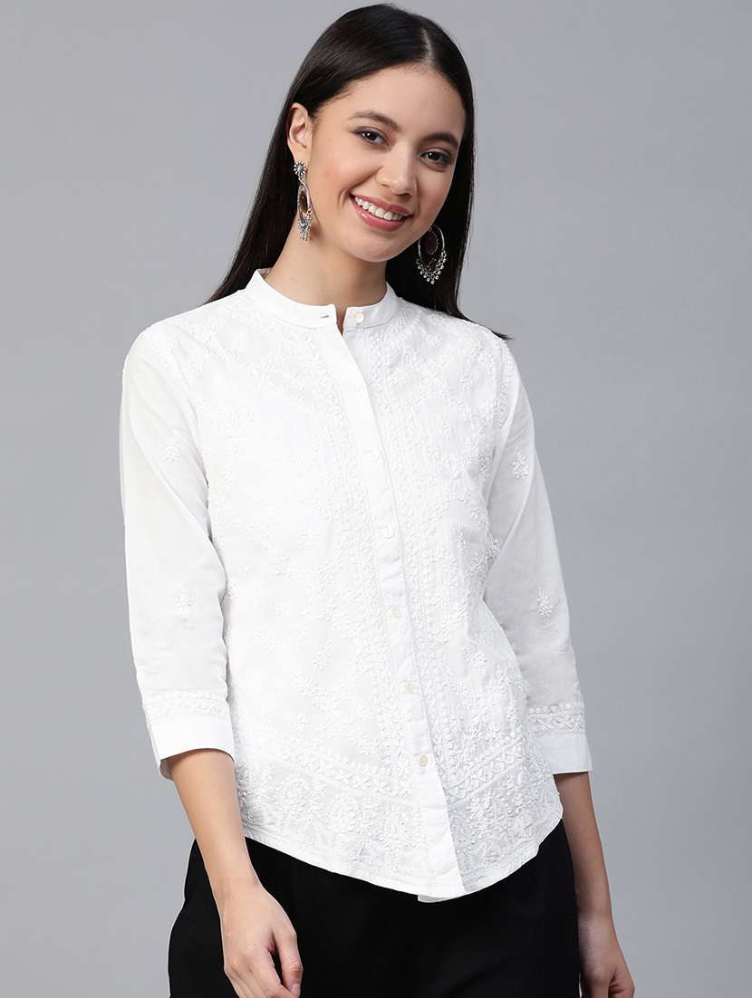 ada hand-embroidered white chikankari shirt