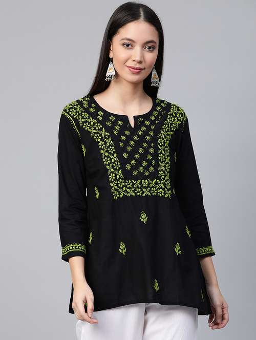 ada hand-embroidered black chikankari kurti  - 17199266 -  Standard Image - 0