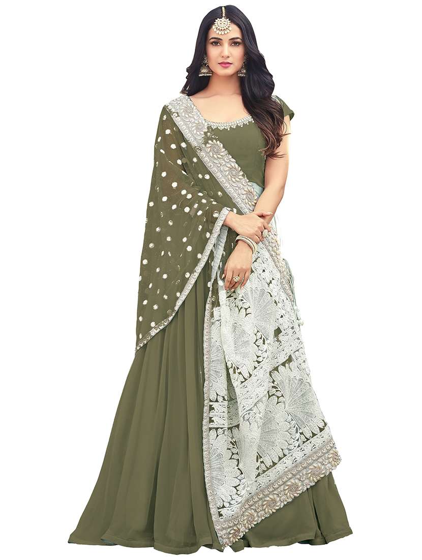 embroidered flared semi-stitched suit