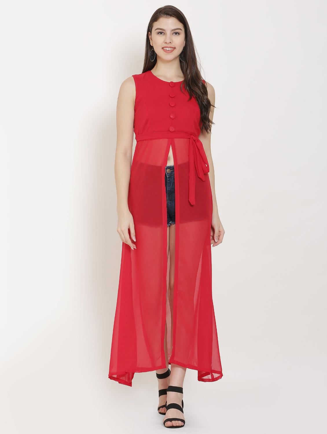red georgette regular tunic - 17202004 - Zoom Image - 0