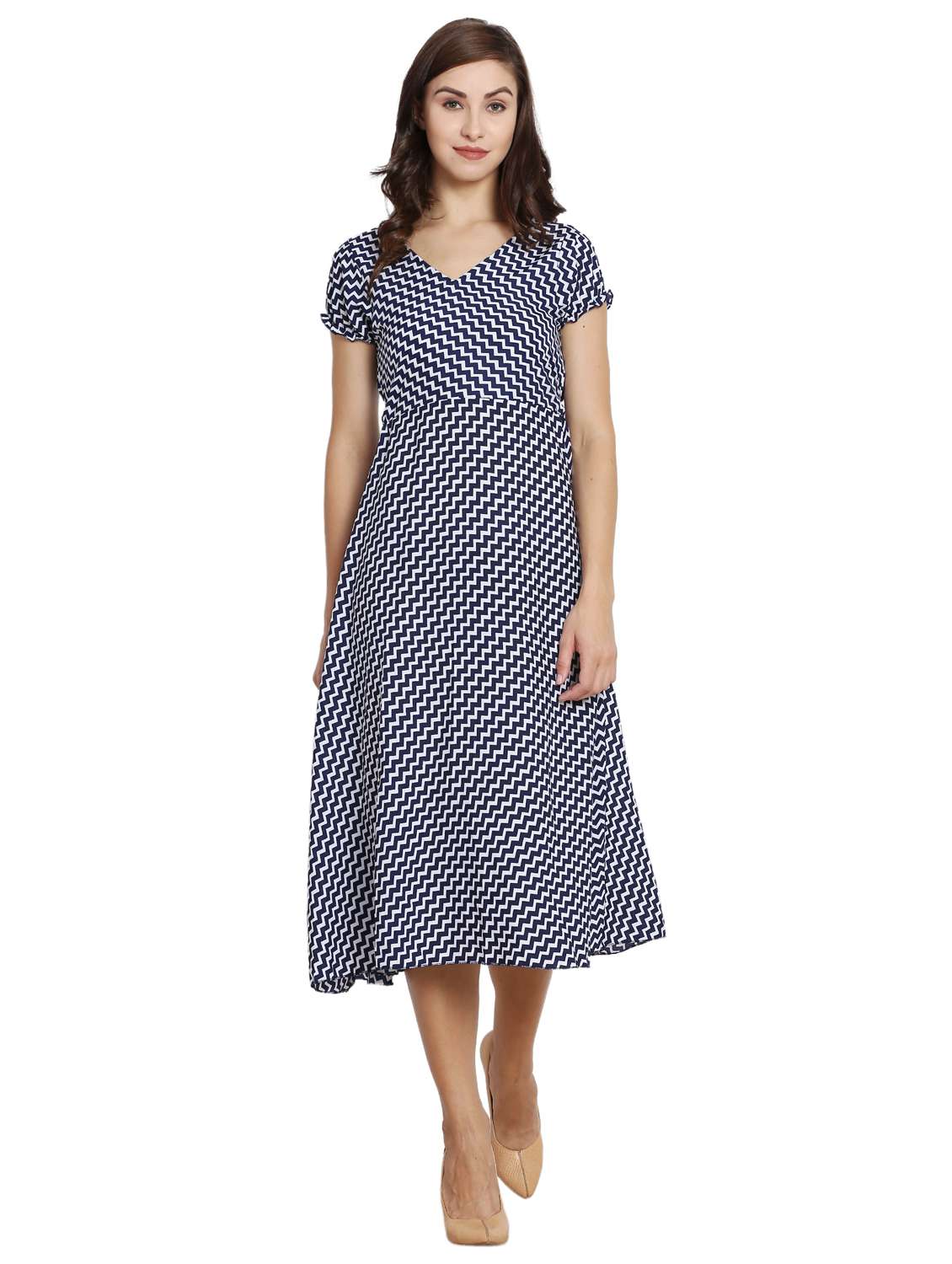 geometric print flared ethnic dress