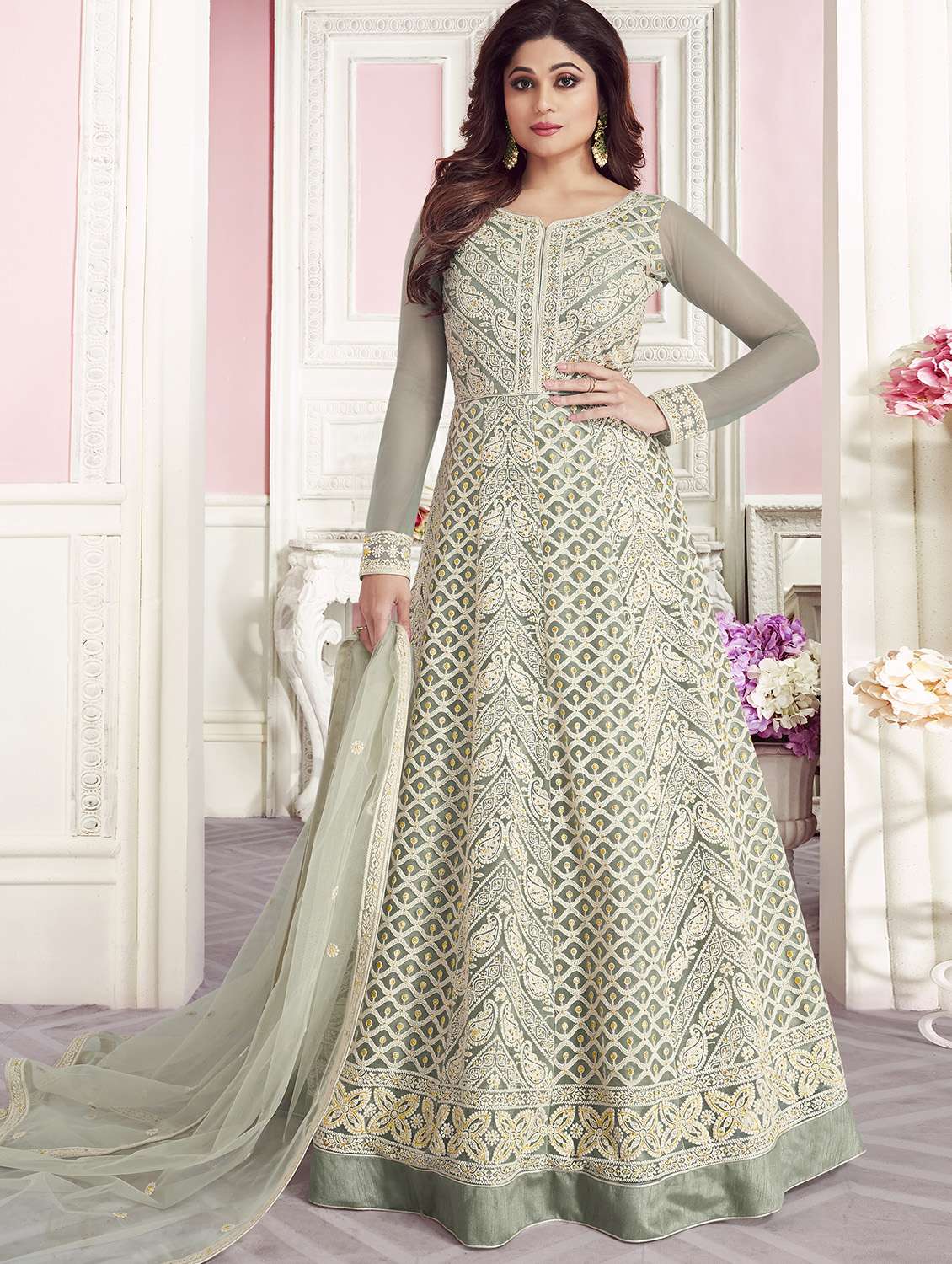 embroidered semi-stitched suit