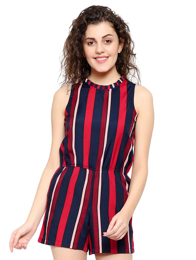 round neck striped romper 