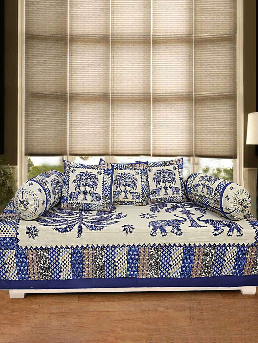  cotton jaipuri print diwan set (pack of 6)