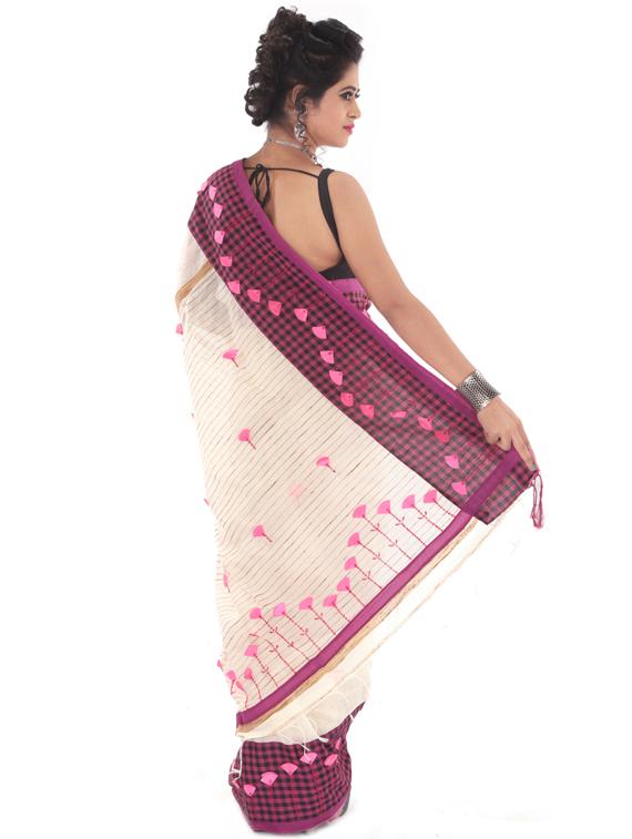 checkered handloom saree with blouse - 17205260 - Standard Image - 1