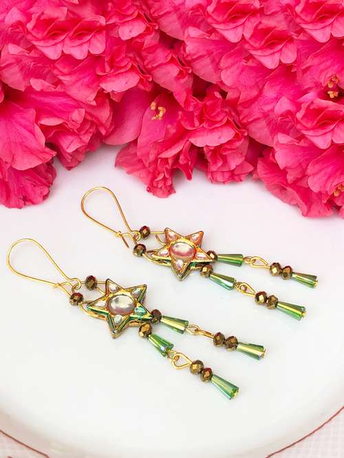 green metal drop earring - 17205592 - Standard Image - 0