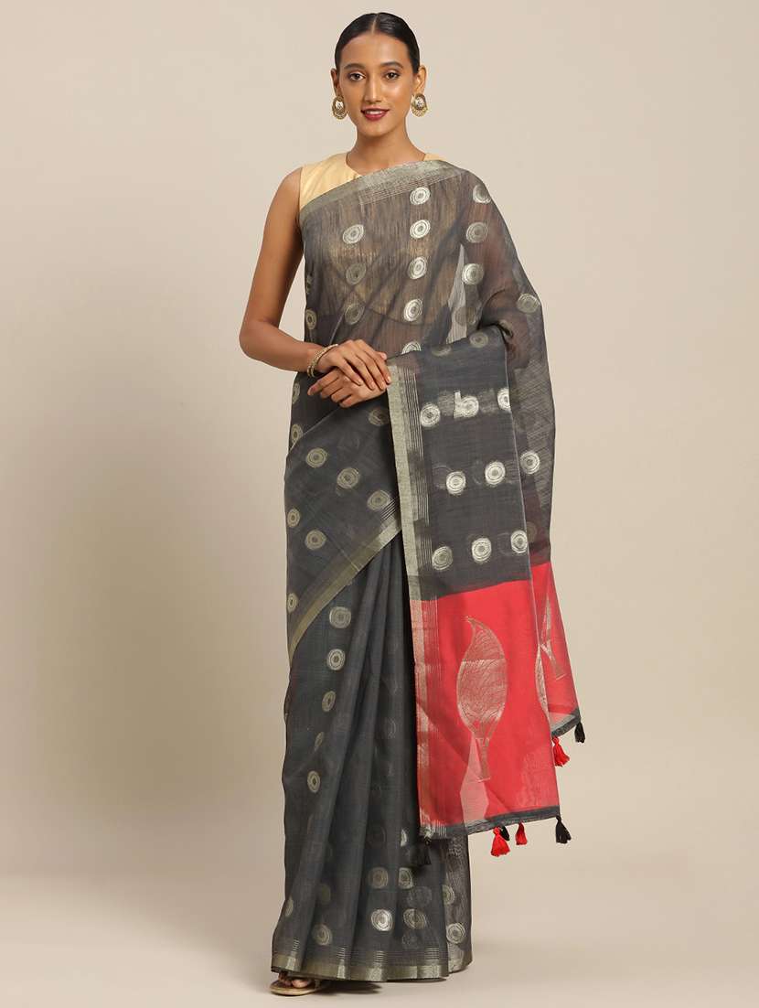 women's self design grey colored saree
