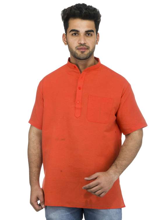 orange solid khadi cotton short kurta
