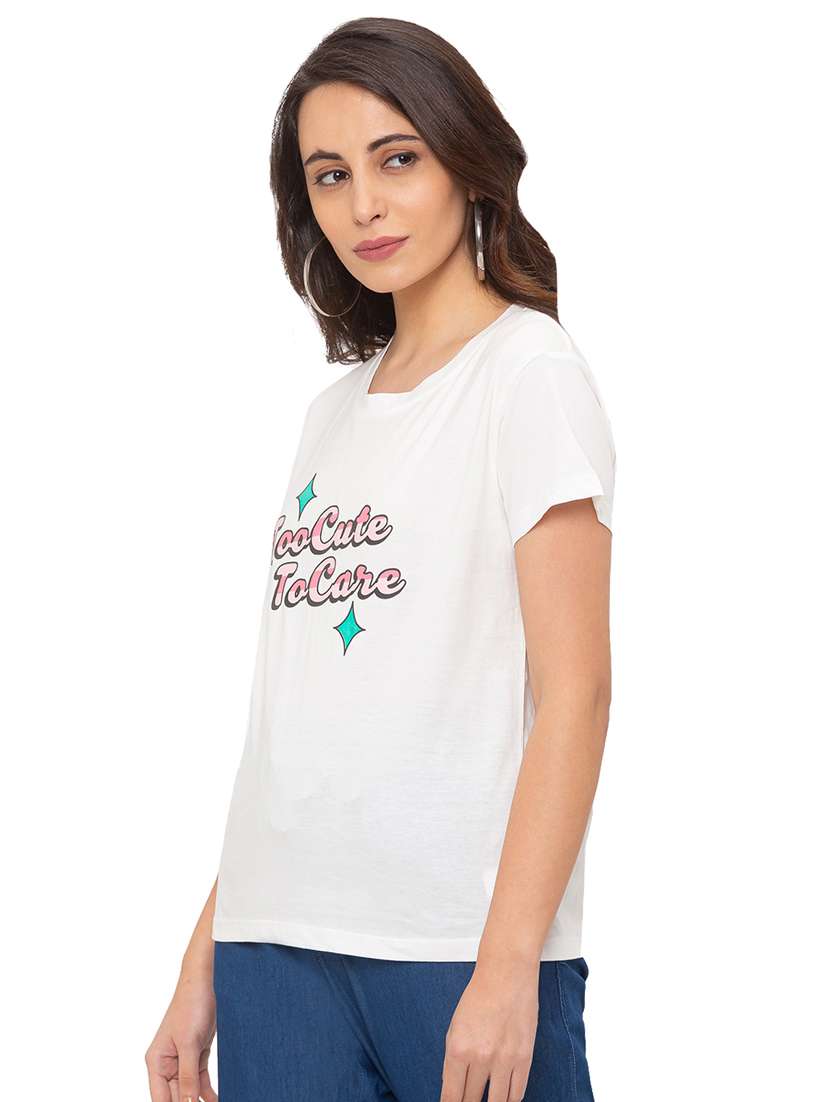 women's chest print crew neck t-shirt - 17208779 -  Standard Image - 1