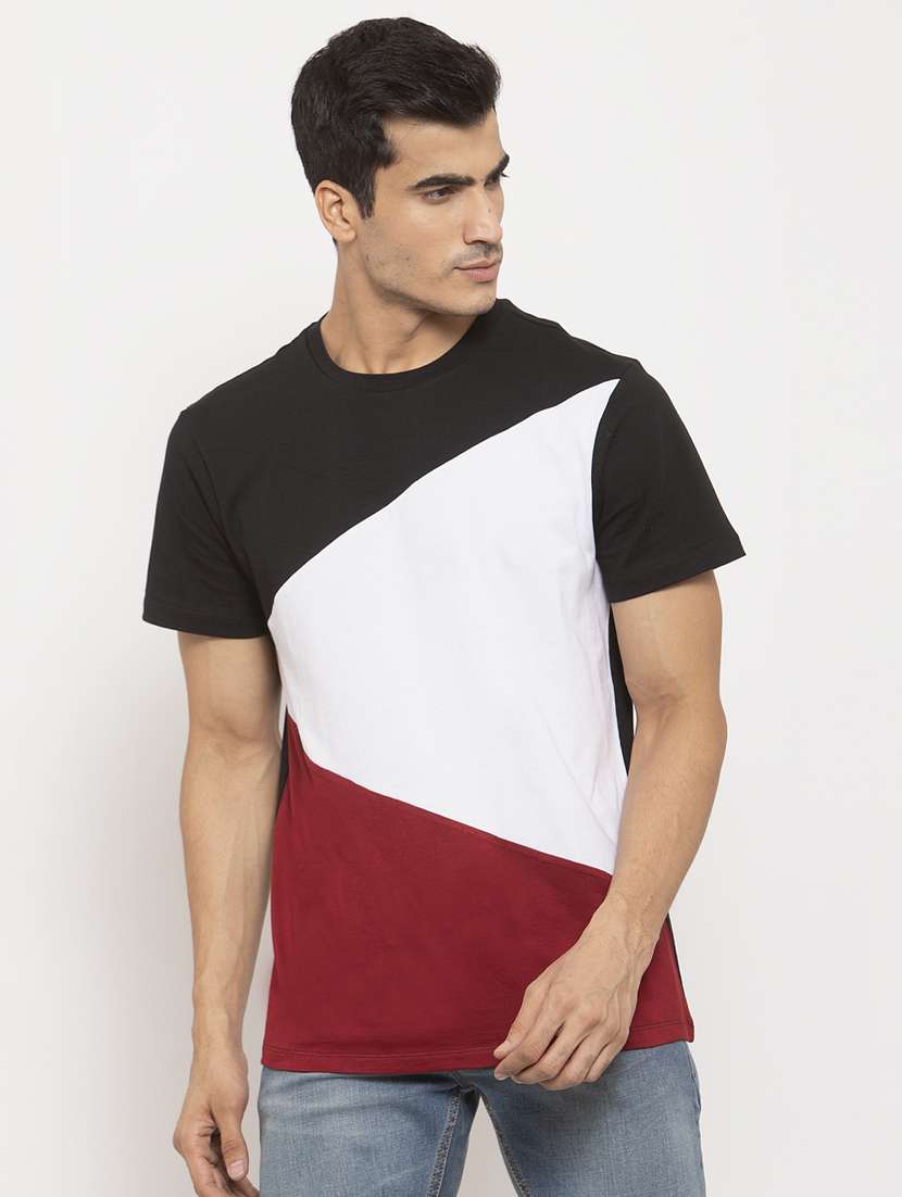 black color block cut & sew t-shirt