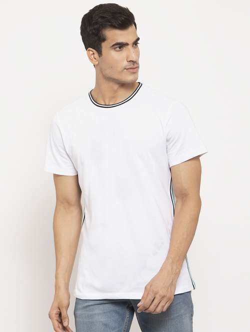 white solid taped t-shirt - 17209241 -  Standard Image - 0
