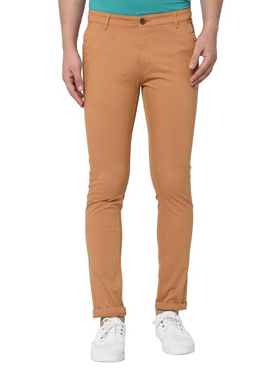 brown textured flat front casual trouser