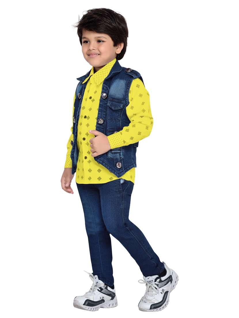 yellow cotton full length sets twin & dungree - 17209683 - Standard Image - 1