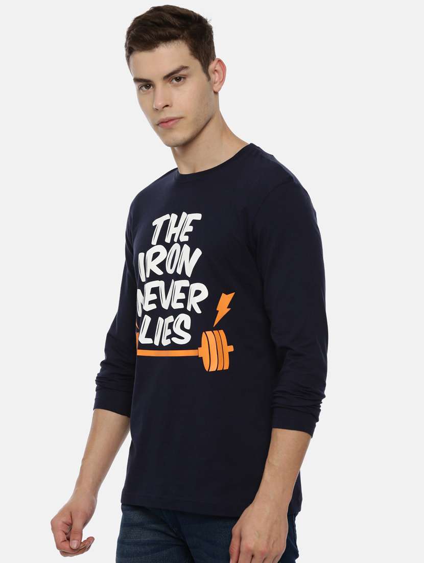 navy blue chest print t-shirt - 17209687 - Standard Image - 1