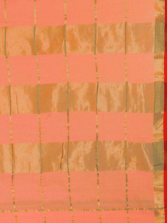 women's checks peach colored saree with blouse - 17210830 -  Standard Image - 1