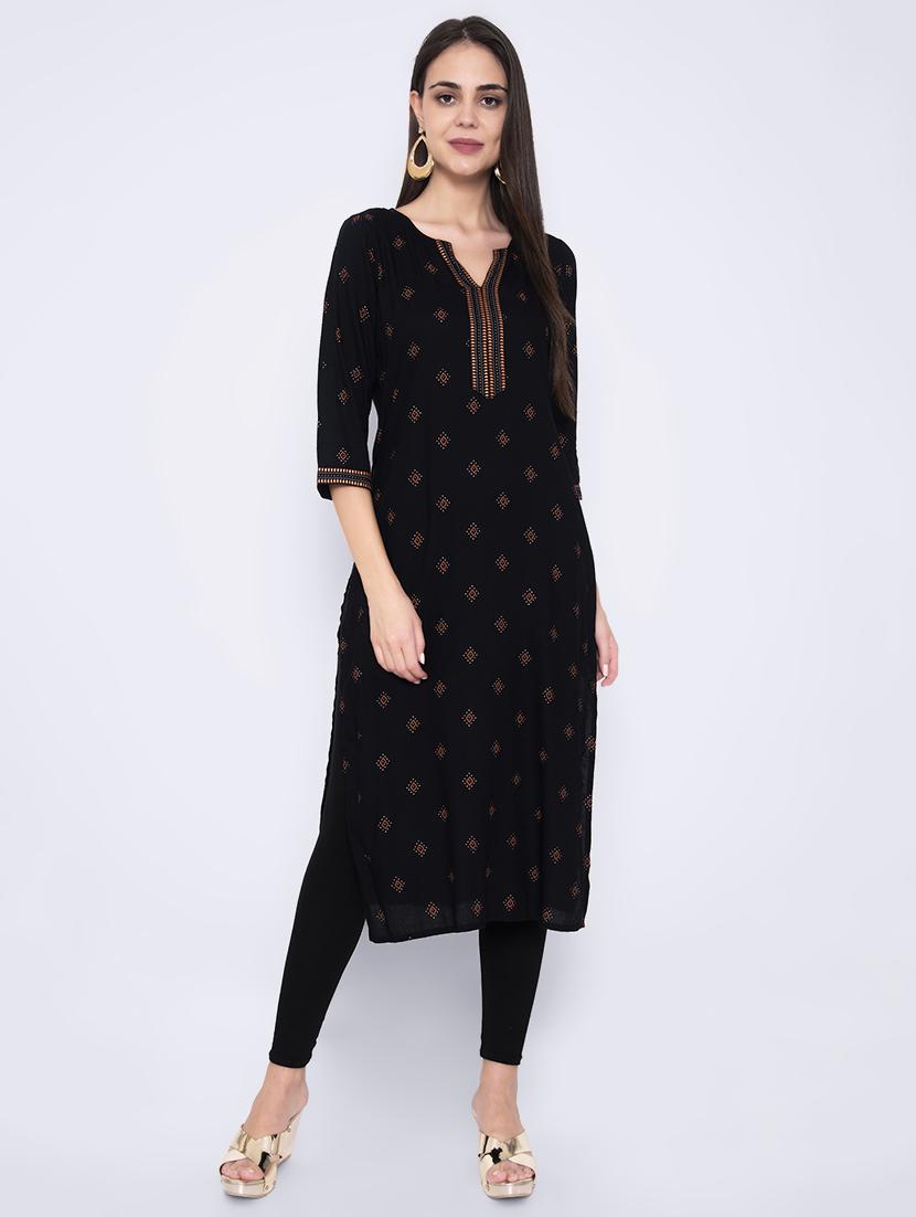 gold print straight kurta