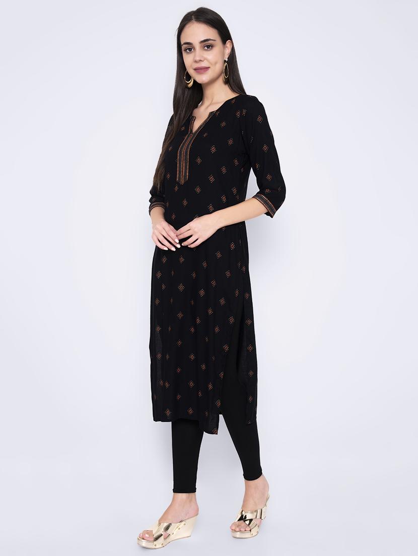 gold print straight kurta - 17210897 -  Standard Image - 1