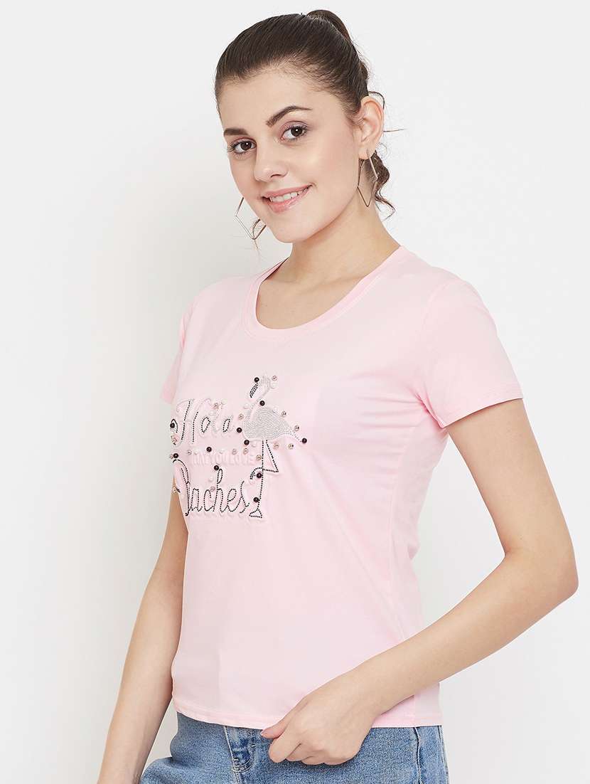 women's chest print round neck t-shirt - 17212653 -  Standard Image - 1