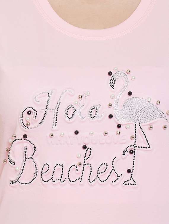 women's chest print round neck t-shirt - 17212653 - Standard Image - 4