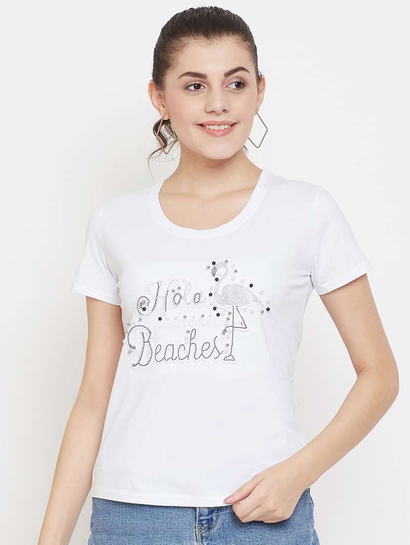 women's front print round neck t-shirt