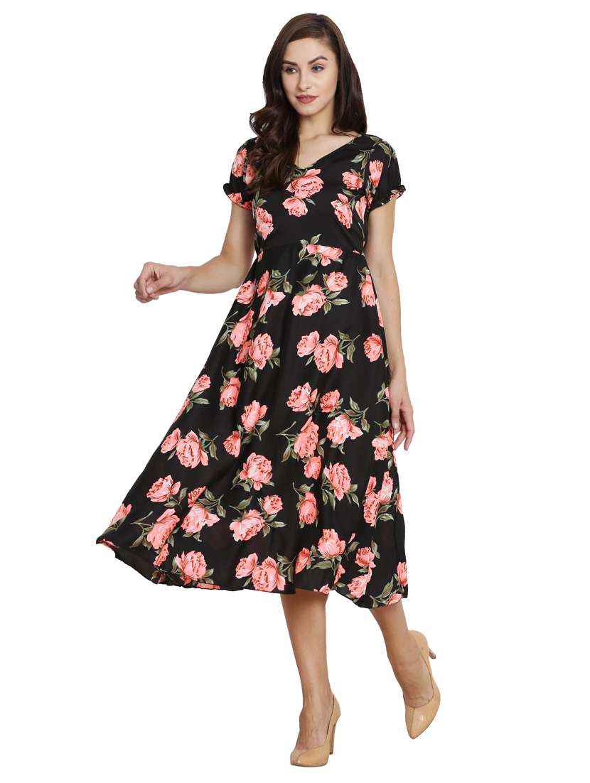 floral print flared ethnic dress