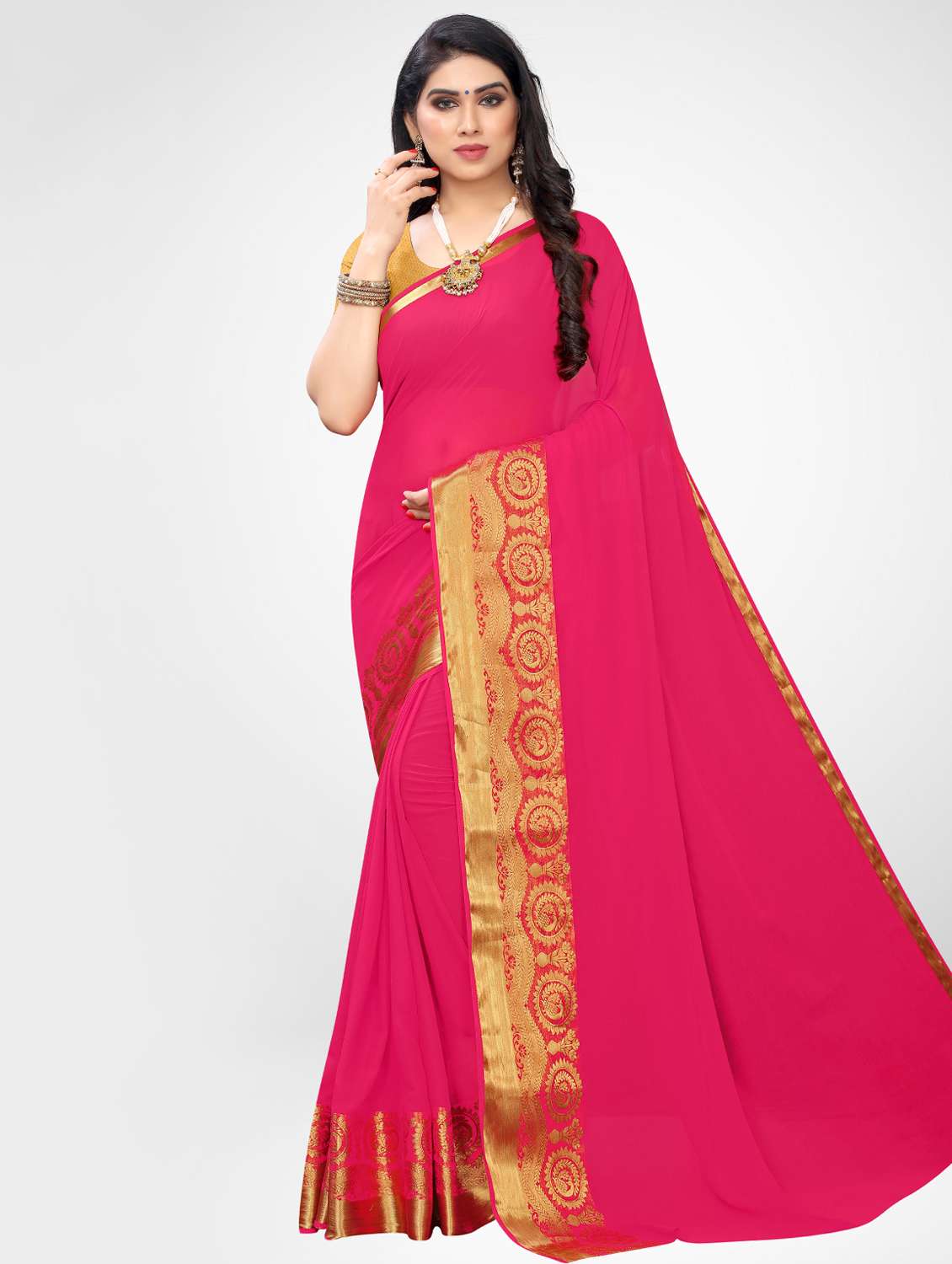 solid bordered woven saree with blouse