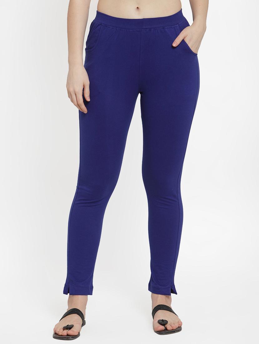 blue solid ankle length legging