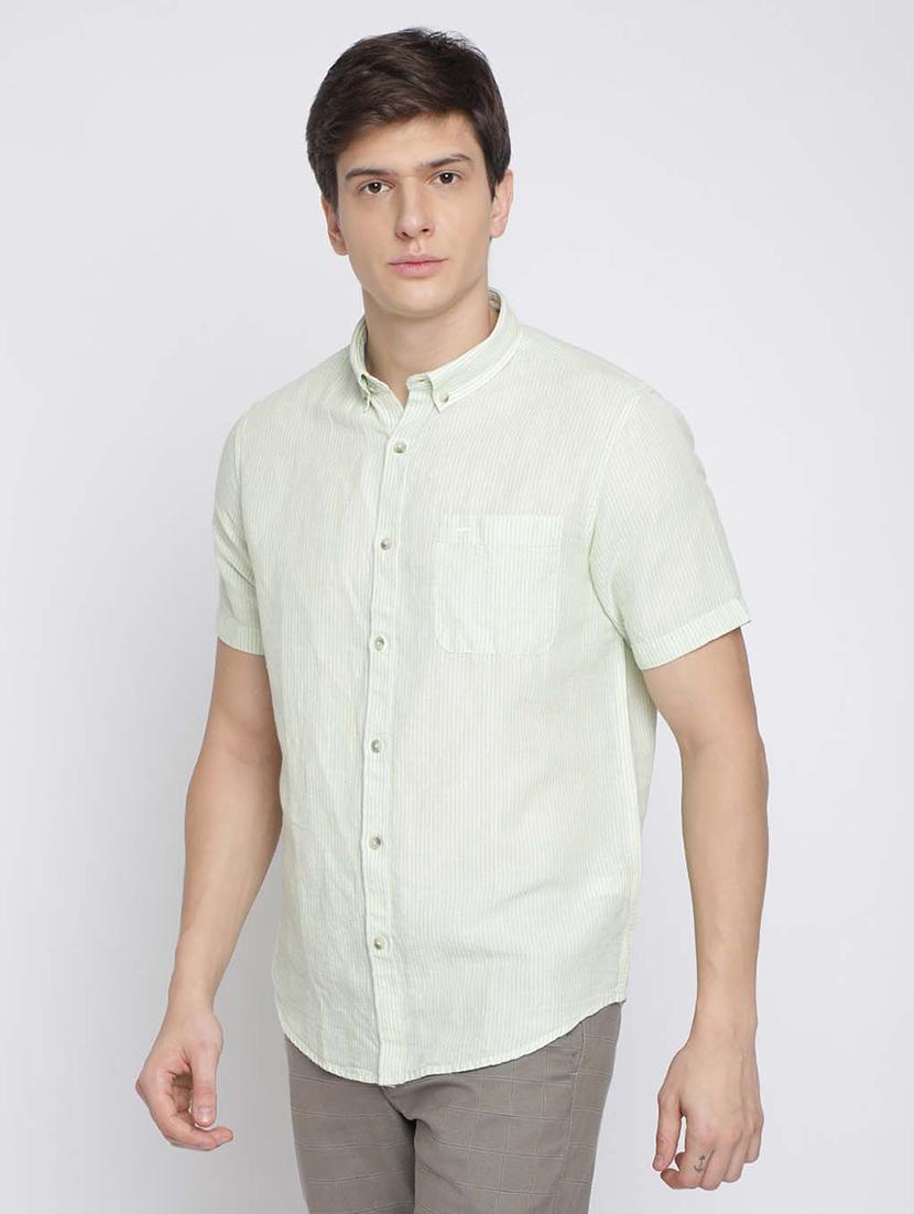green striped cotton linen casual shirt - 17218945 -  Standard Image - 1