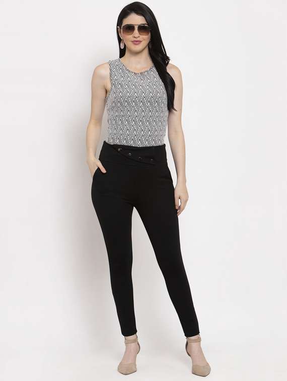 High Rise Button Detail Jeggings 