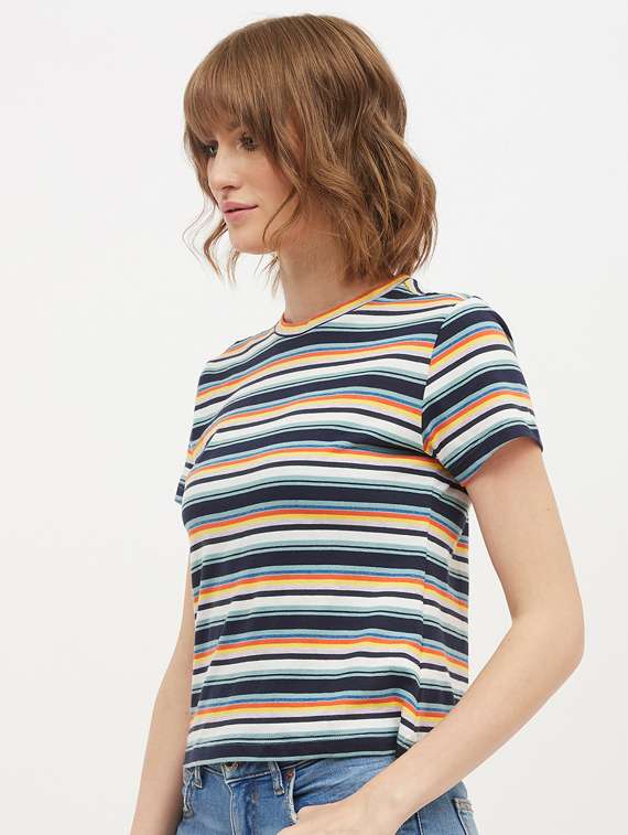 round neck striped tee - 17221689 - Standard Image - 1