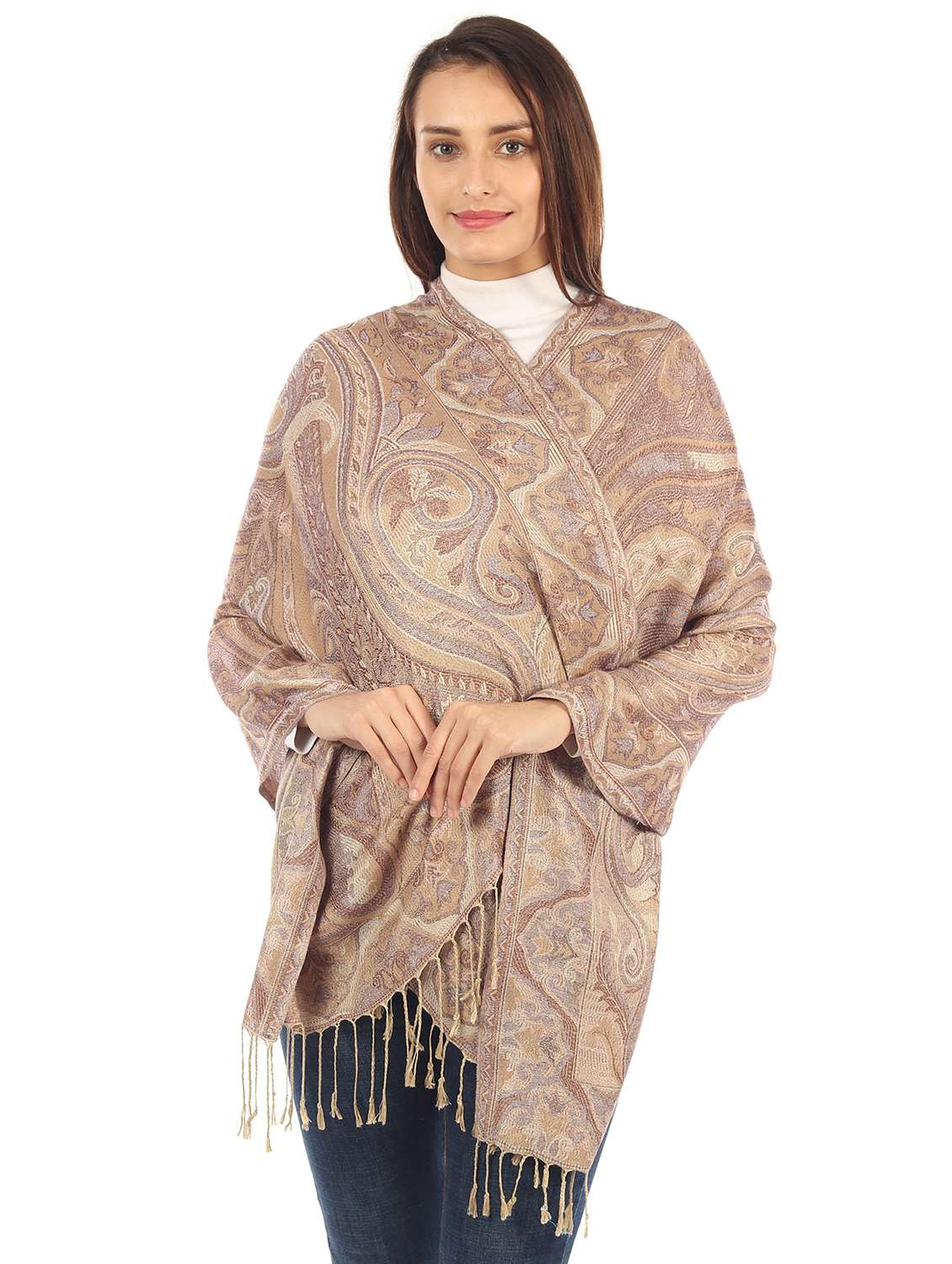 brown silk blend stole