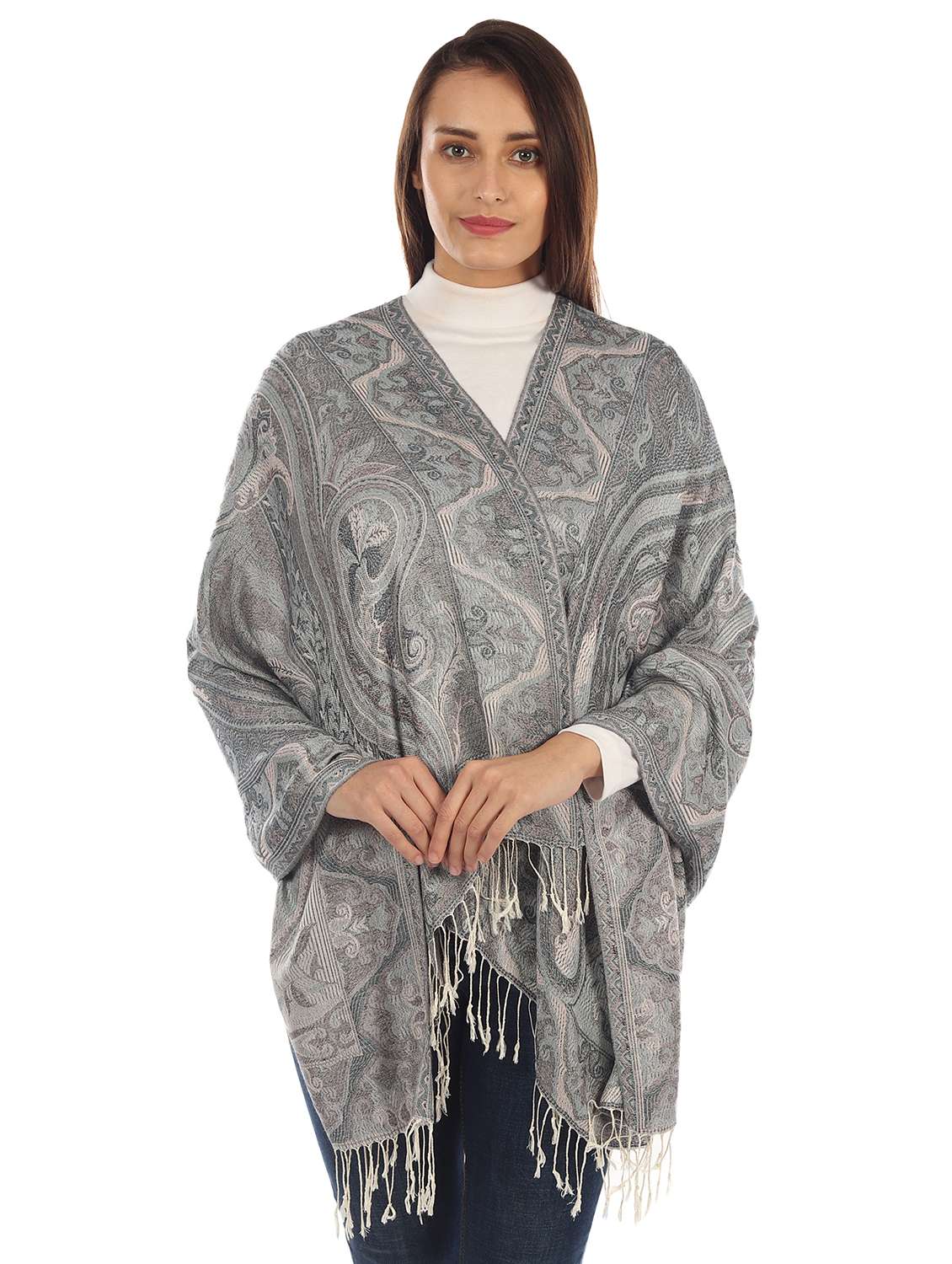 grey silk blend stole