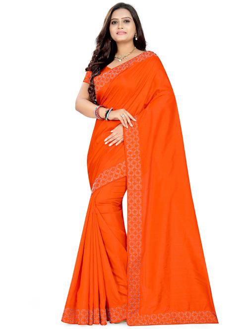 women's solid orange colored saree with blouse - 17229669 - Standard Image - 0