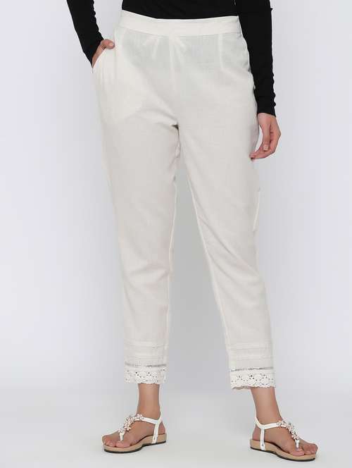 women solid mid rise cigarette pants  - 17229937 -  Standard Image - 0