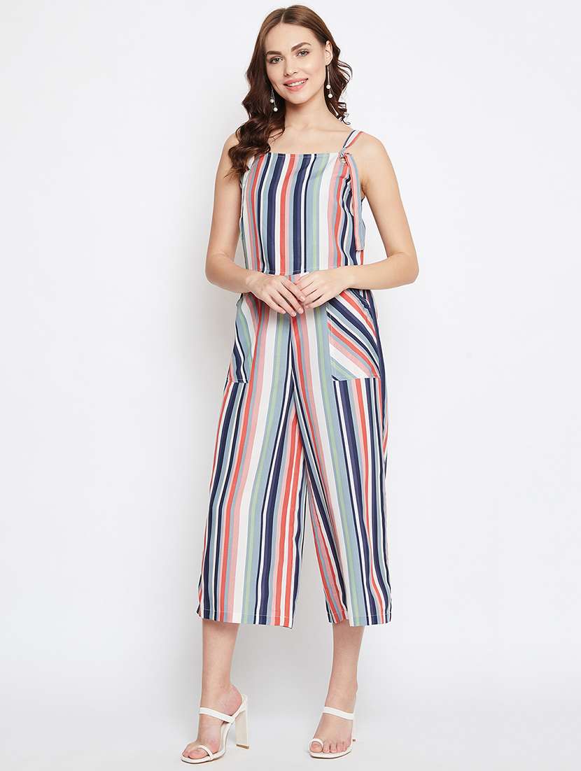 striped 3/4 jumpsuit
