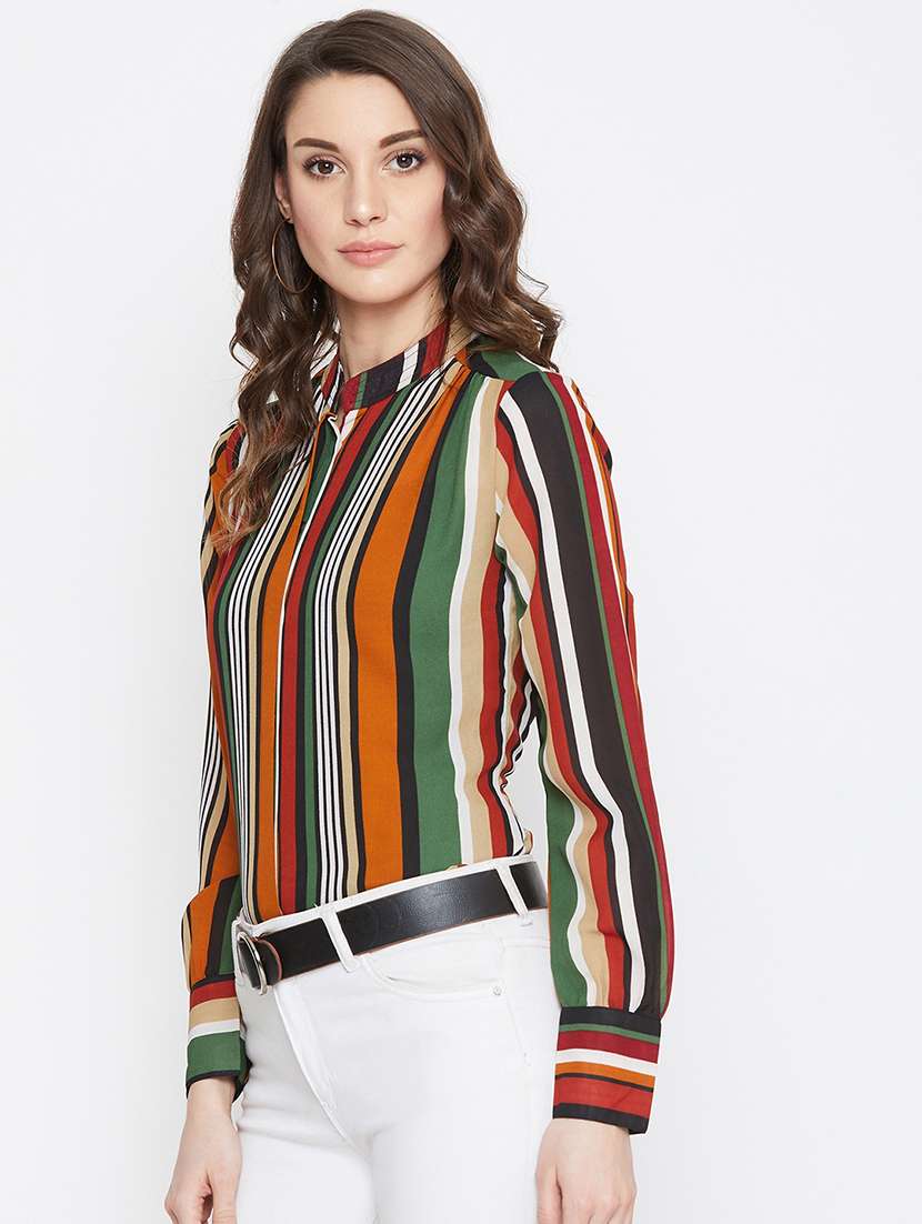 mandarin collar striped shirt - 17230802 - Standard Image - 1