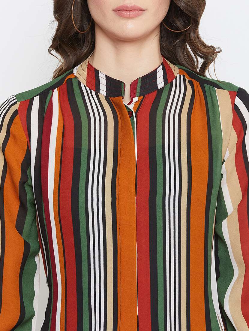 mandarin collar striped shirt - 17230802 - Standard Image - 4