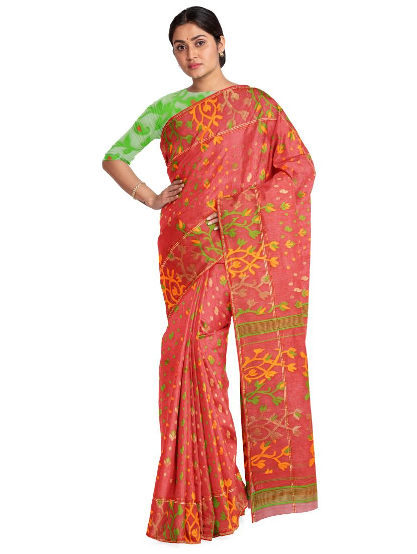 women's self design red colored saree