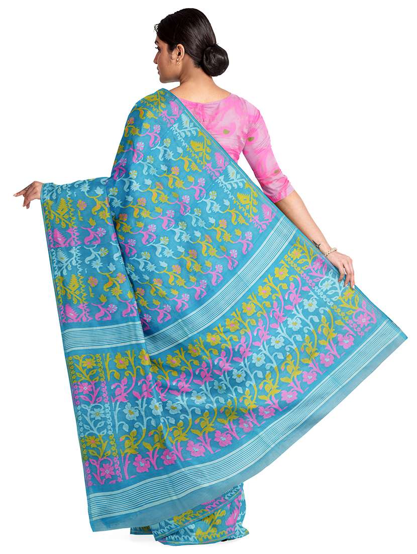 women's floral blue colored saree - 17231404 - Standard Image - 1