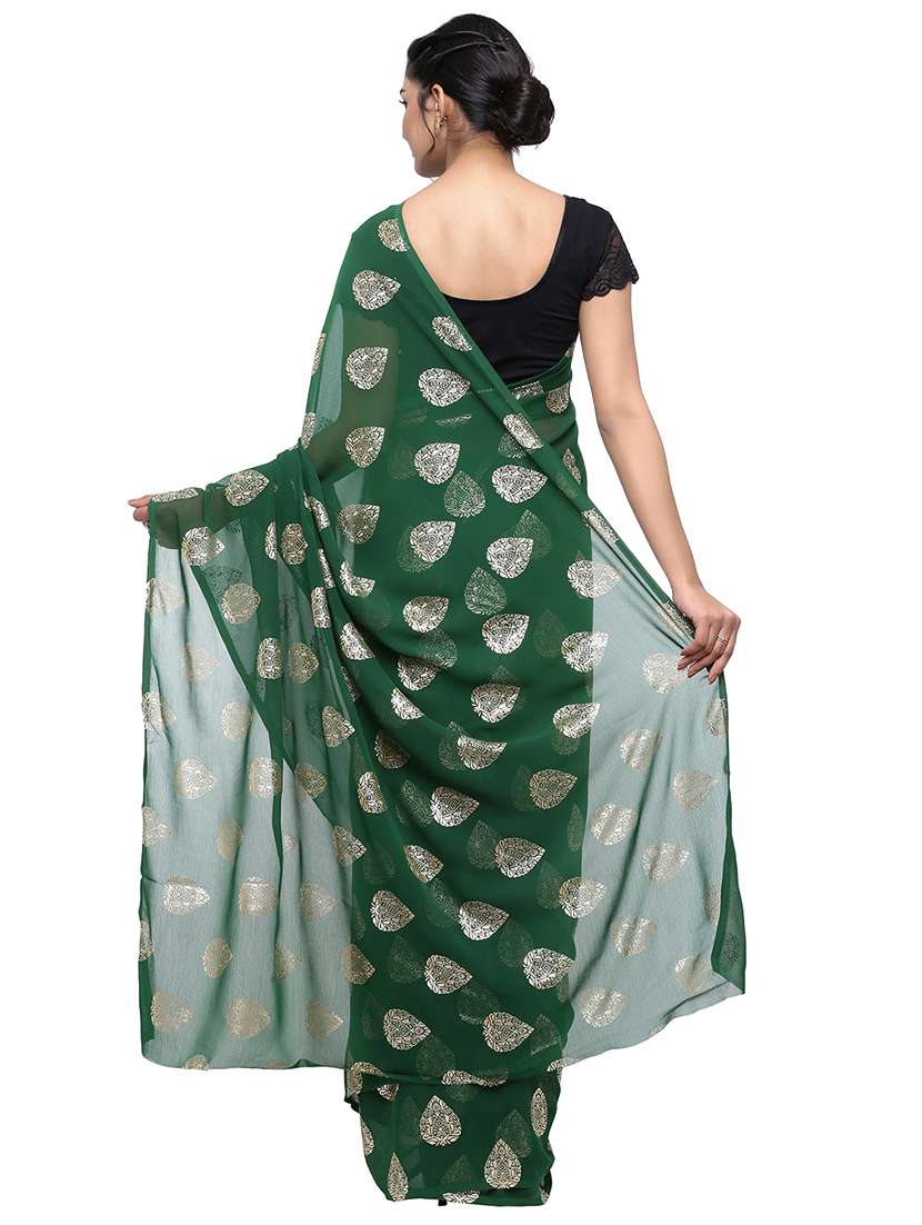 women's foil print green colored saree with blouse - 17232022 -  Standard Image - 1