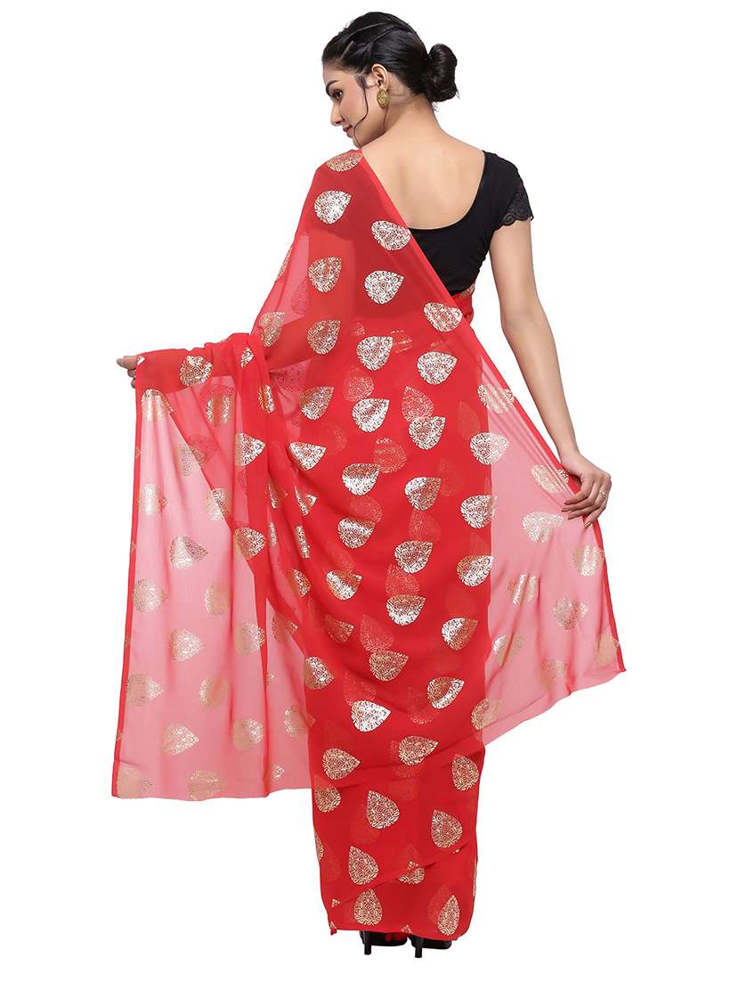 women's foil print red colored saree with blouse - 17232030 -  Standard Image - 1