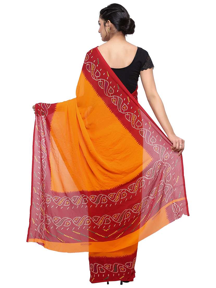 women's bandhani orange colored saree with blouse - 17232031 -  Standard Image - 1