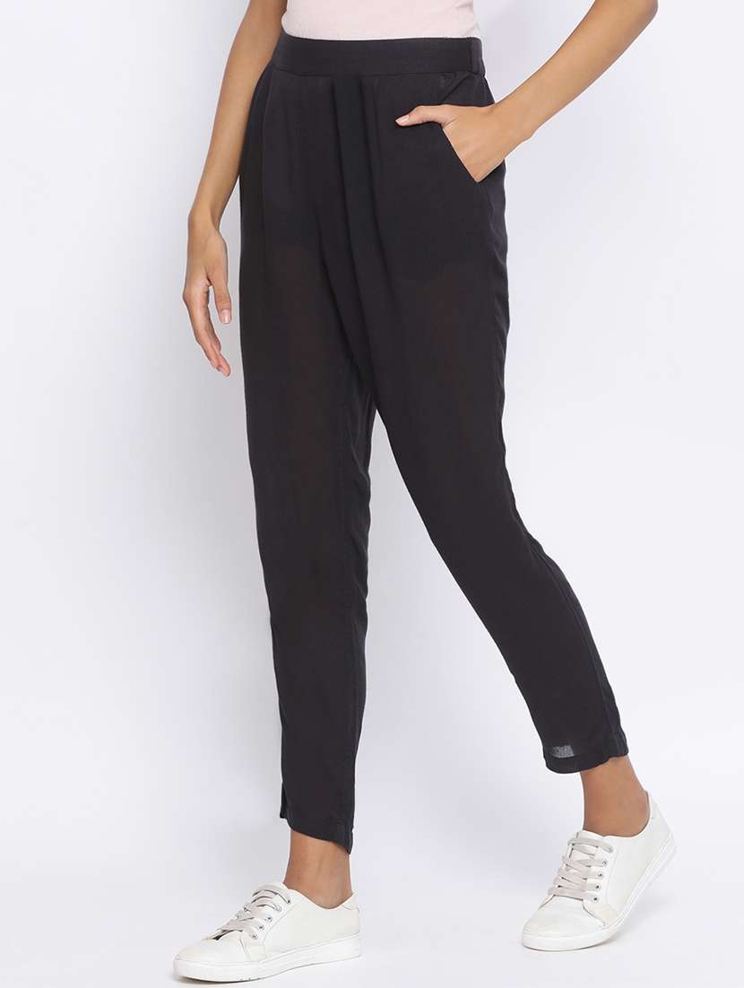 women solid black cigarette pant - 17233027 -  Standard Image - 1